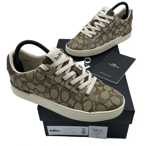 Coach | Shoes | Coach Clip Sig Jacq Low Top Khaki Saddle
